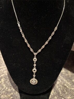 Sterling Silver White Crystal Drop Y-Necklace